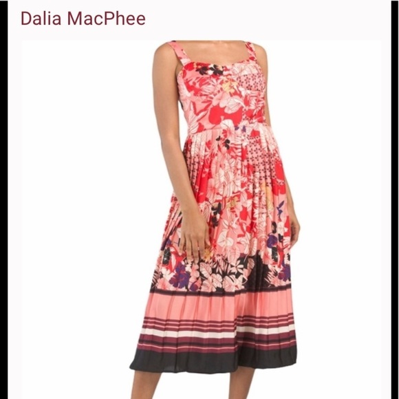 NWT Dalia MacPhee Floral Printed Pink Dress Pleated b2 - Picture 2 of 16